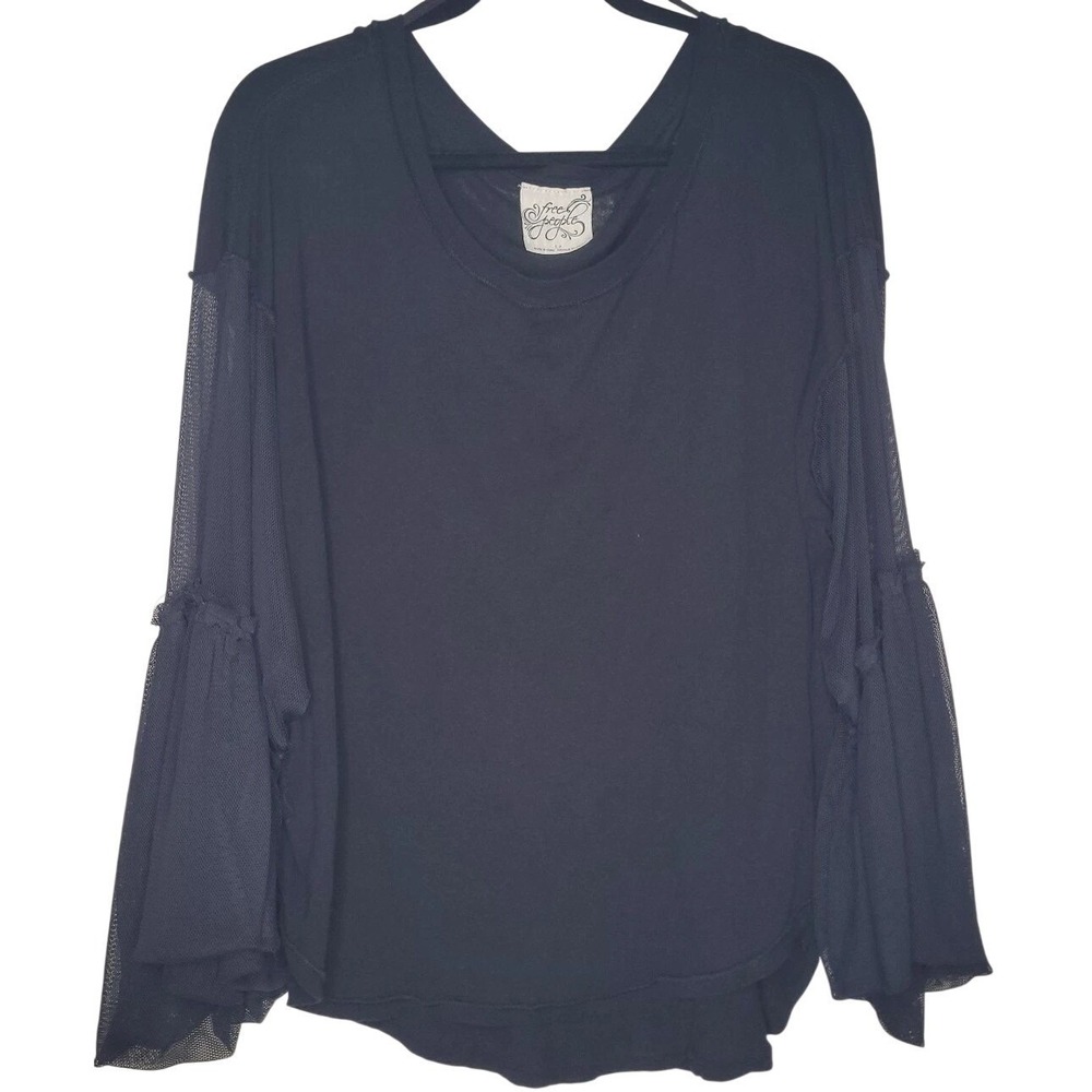 Free People Black Mesh Bell Sleeve Pullover Blouse S Boho Witchy Whimsigoth
